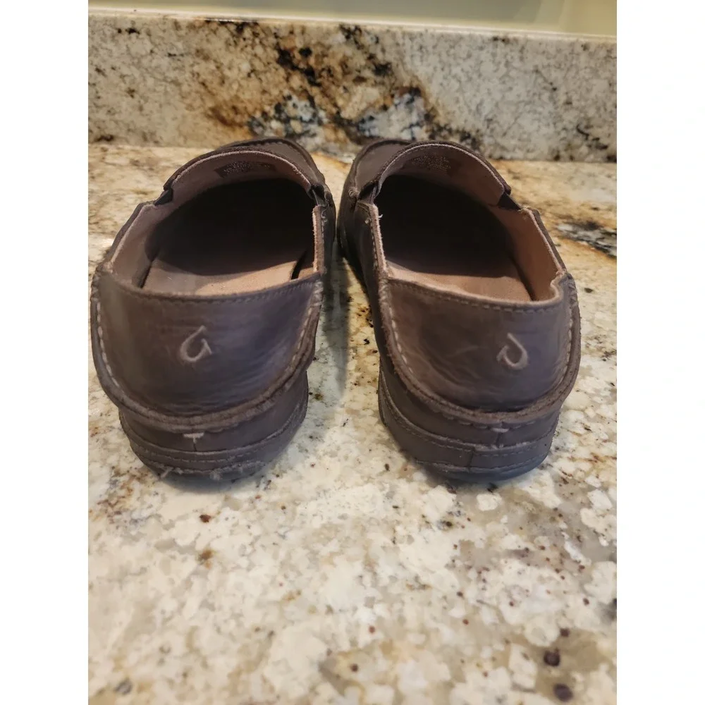 Olukai Moloa  Brown burnished Leather Slip on Loafers Mens sz 10